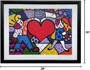 Romero Britto Heart Kids CUSTOM FRAMED Pop Art Print with Silver Foil