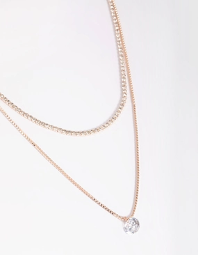 Rose Gold Diamante Layered Necklace