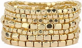 Rosemarie Collections Chunky Nugget Multi-Strand Bracelet Beads - Silver & Gold Bracelets Stack for Casual & Formal Wear - Stylish Gold Beaded Bracelets for Women (Set of 7)