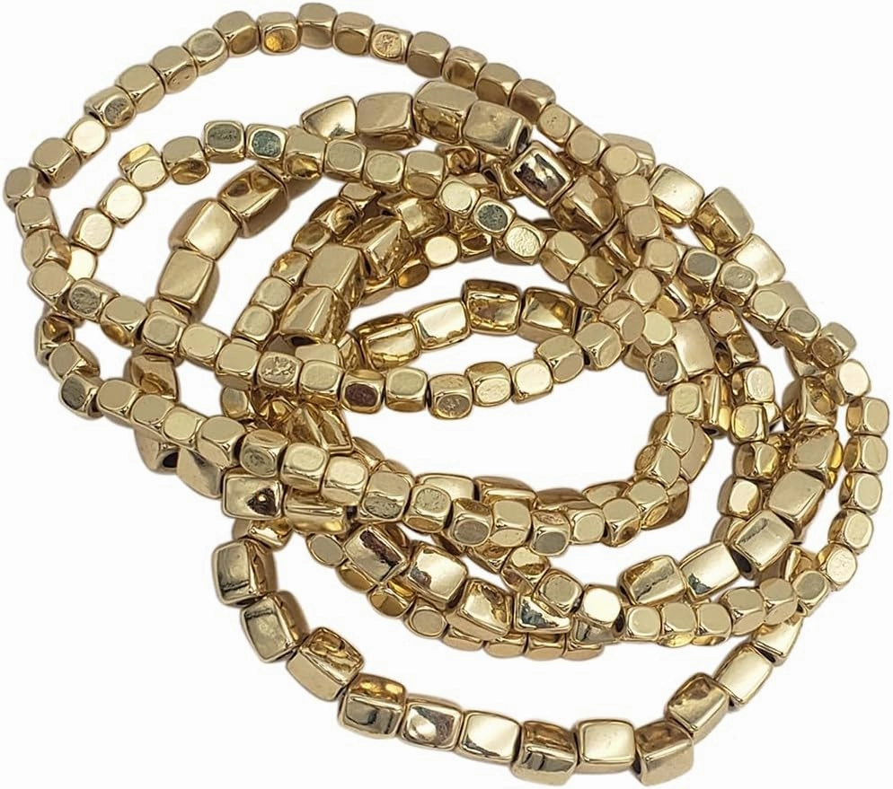 Rosemarie Collections Chunky Nugget Multi-Strand Bracelet Beads - Silver & Gold Bracelets Stack for Casual & Formal Wear - Stylish Gold Beaded Bracelets for Women (Set of 7)