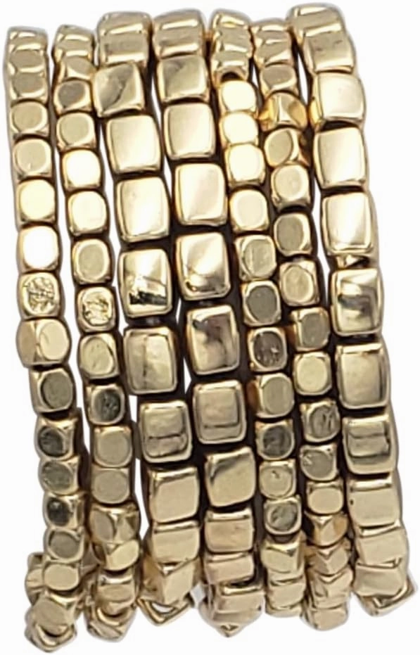 Rosemarie Collections Chunky Nugget Multi-Strand Bracelet Beads - Silver & Gold Bracelets Stack for Casual & Formal Wear - Stylish Gold Beaded Bracelets for Women (Set of 7)