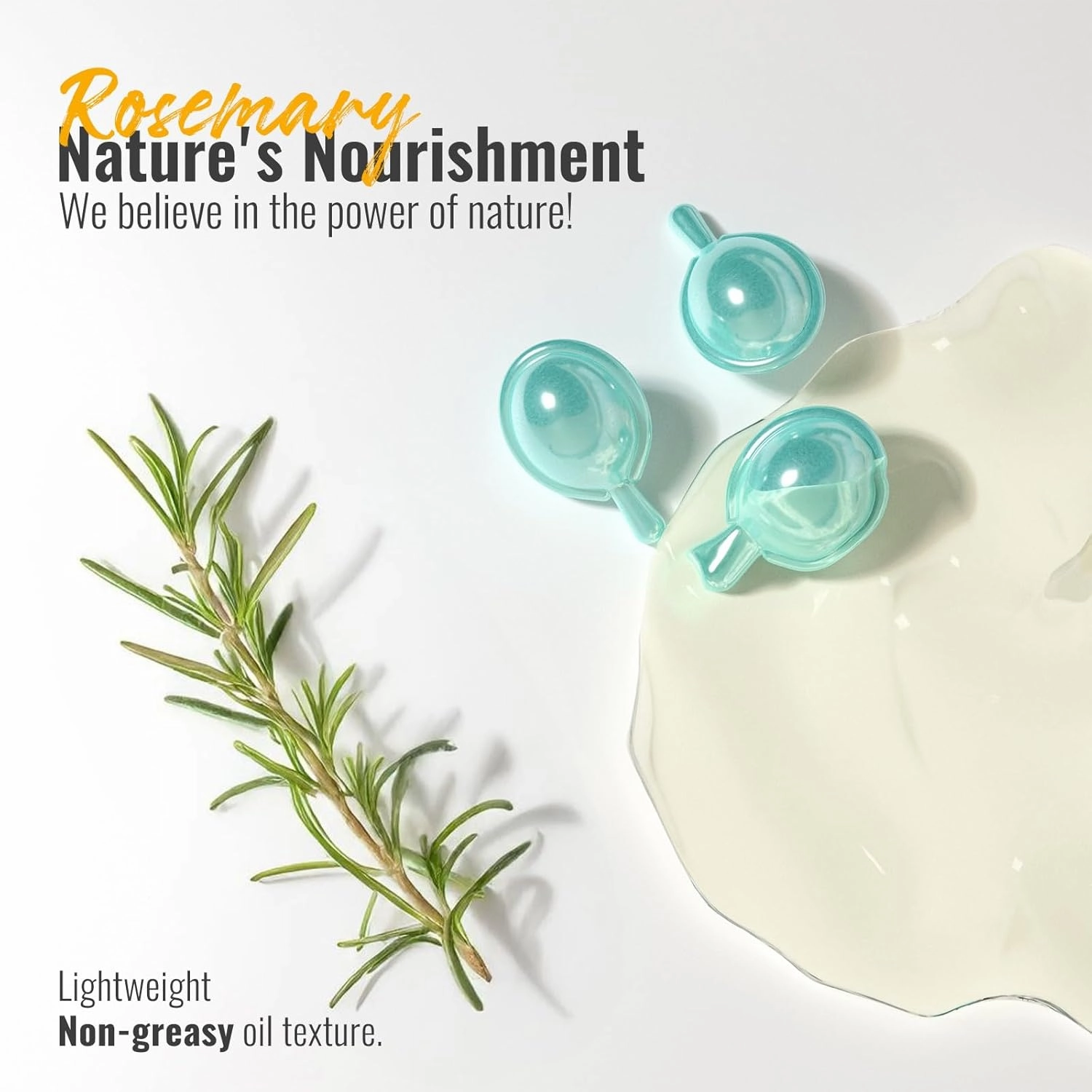 Rosemary All Over Oil Capsules, Rosemary Oil Serum Locking in Moisture & Nourishes for Hair, Scalp, Face & Body 50 Capsules