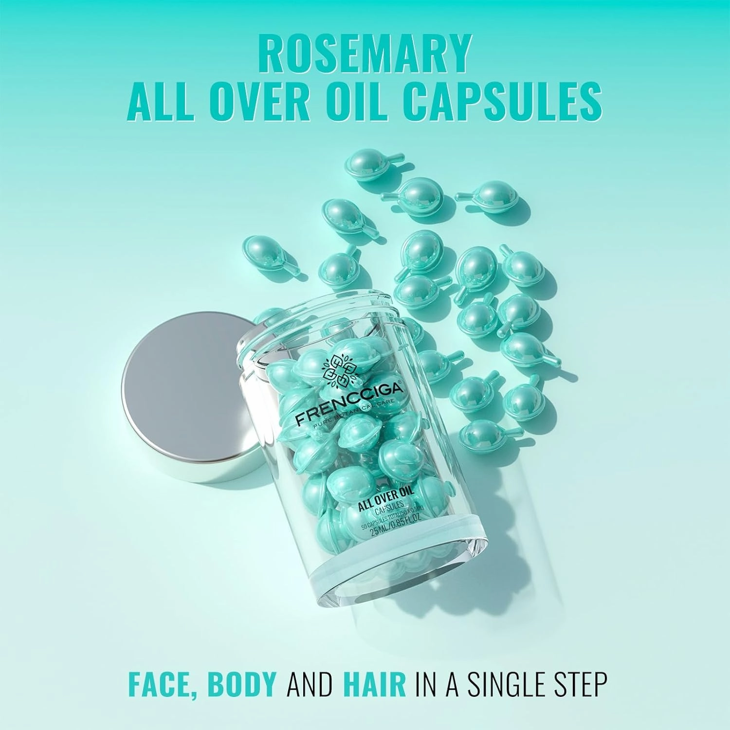 Rosemary All Over Oil Capsules, Rosemary Oil Serum Locking in Moisture & Nourishes for Hair, Scalp, Face & Body 50 Capsules