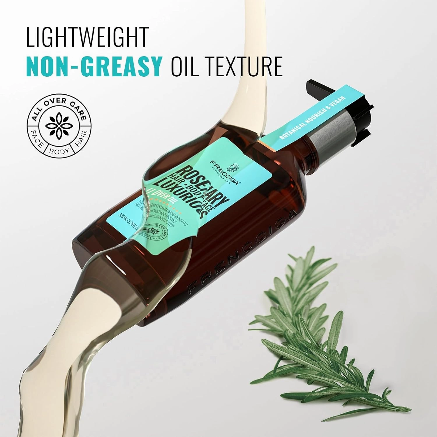 Rosemary Glow Oil for Hair, Rosmary Oil Hair Serum Treatment for Strengthening, Thickening & Adding Shine to Hair for Smooth, Frizz-Free Locks 100ml