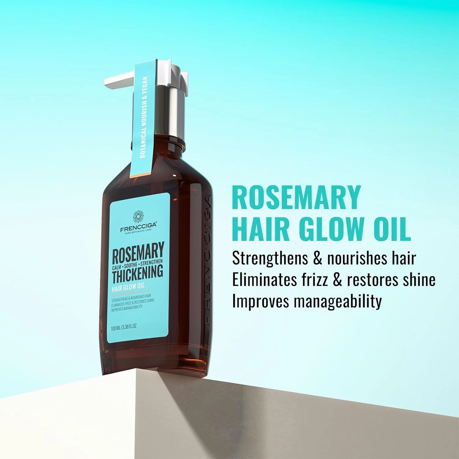 Rosemary Glow Oil for Hair, Rosmary Oil Hair Serum Treatment for Strengthening, Thickening & Adding Shine to Hair for Smooth, Frizz-Free Locks 100ml