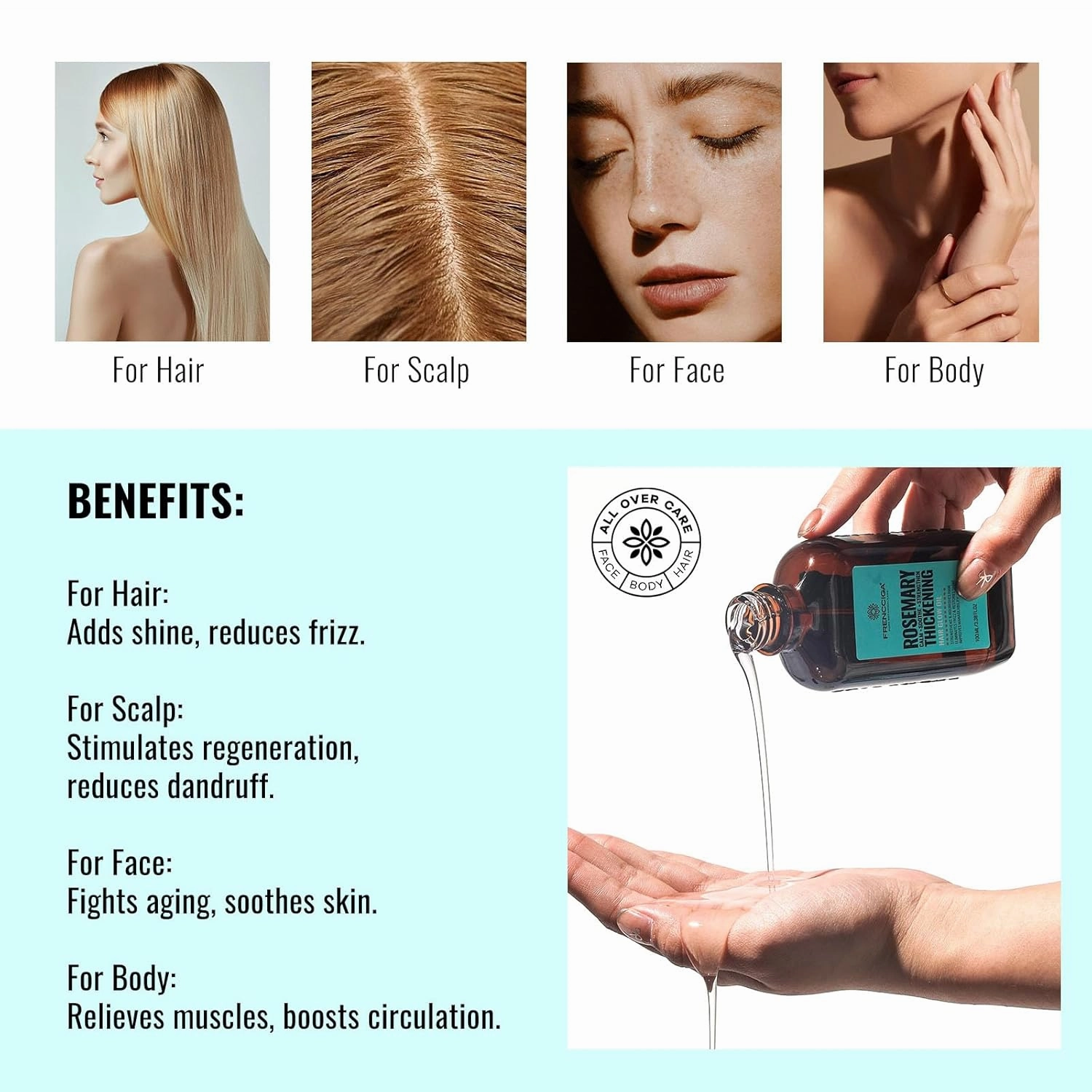 Rosemary Oil For Hair, Scalp, Face & Body, Multi-Use Rosemary Oil Serum for Moisturing & Nourishing Skin & Hair
