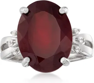 Ross-Simons 11.00 Carat Garnet and .10 ct. t.w. White Topaz Ring in Sterling Silver