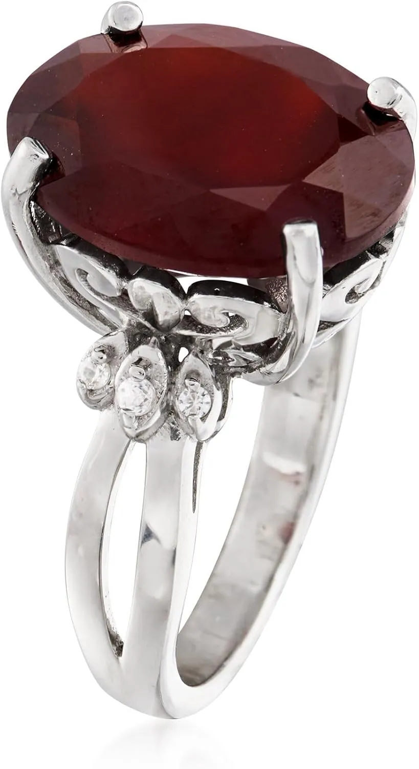 Ross-Simons 11.00 Carat Garnet and .10 ct. t.w. White Topaz Ring in Sterling Silver