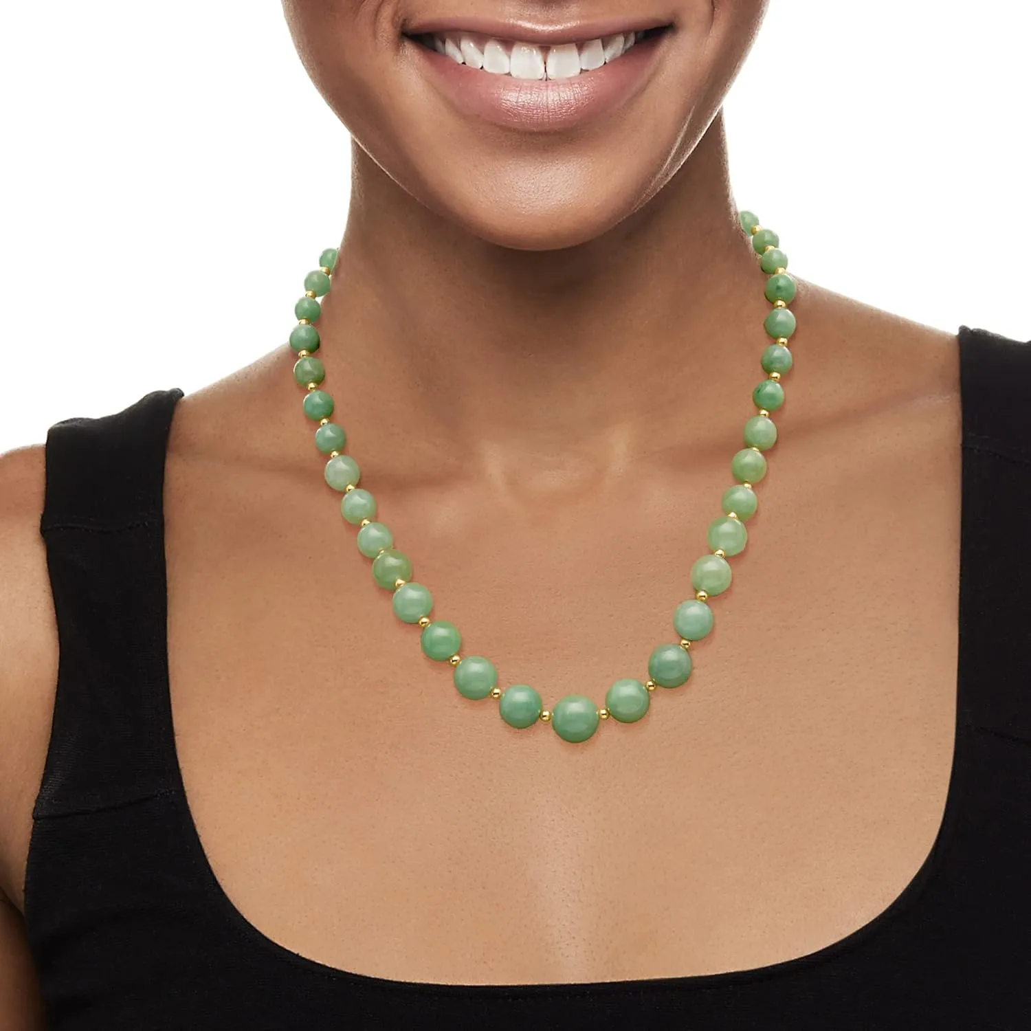Ross-Simons 6-12mm Jade Bead Graduated Necklace With 14kt Yellow Gold