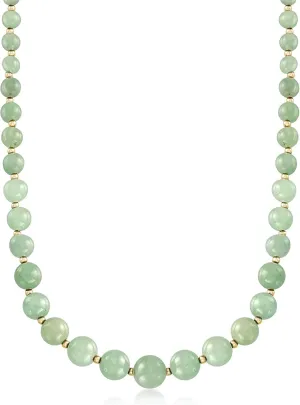 Ross-Simons 6-12mm Jade Bead Graduated Necklace With 14kt Yellow Gold