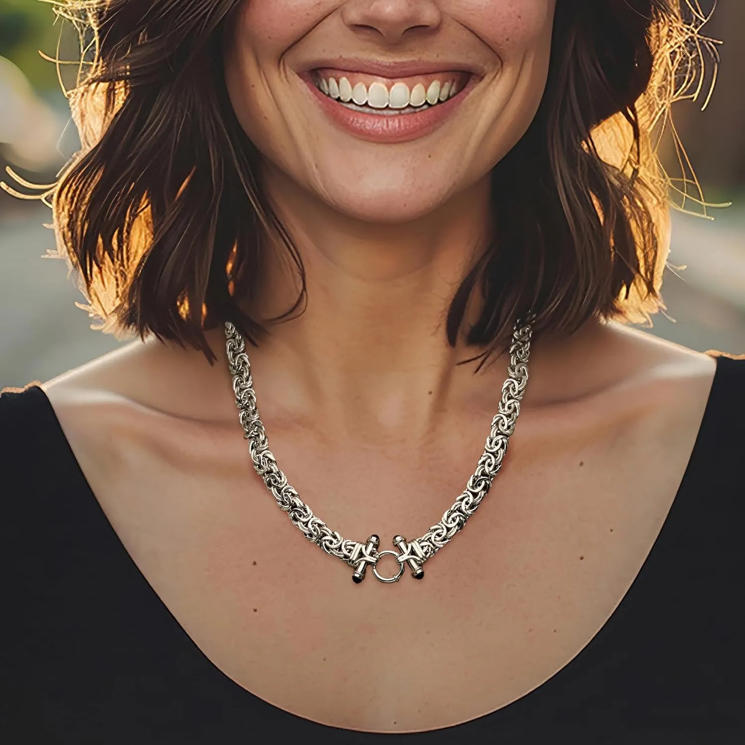 Ross-Simons Sterling Silver Byzantine Necklace With Black Onyx