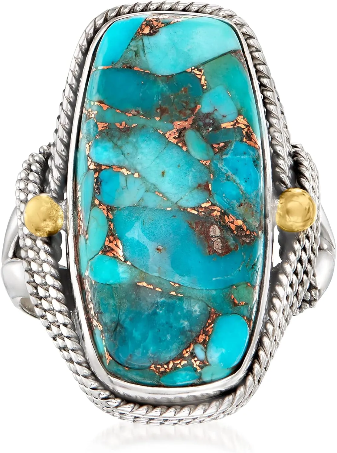 Ross-Simons Turquoise Roped-Edge Ring in Sterling Silver With 18kt Gold Over Sterling