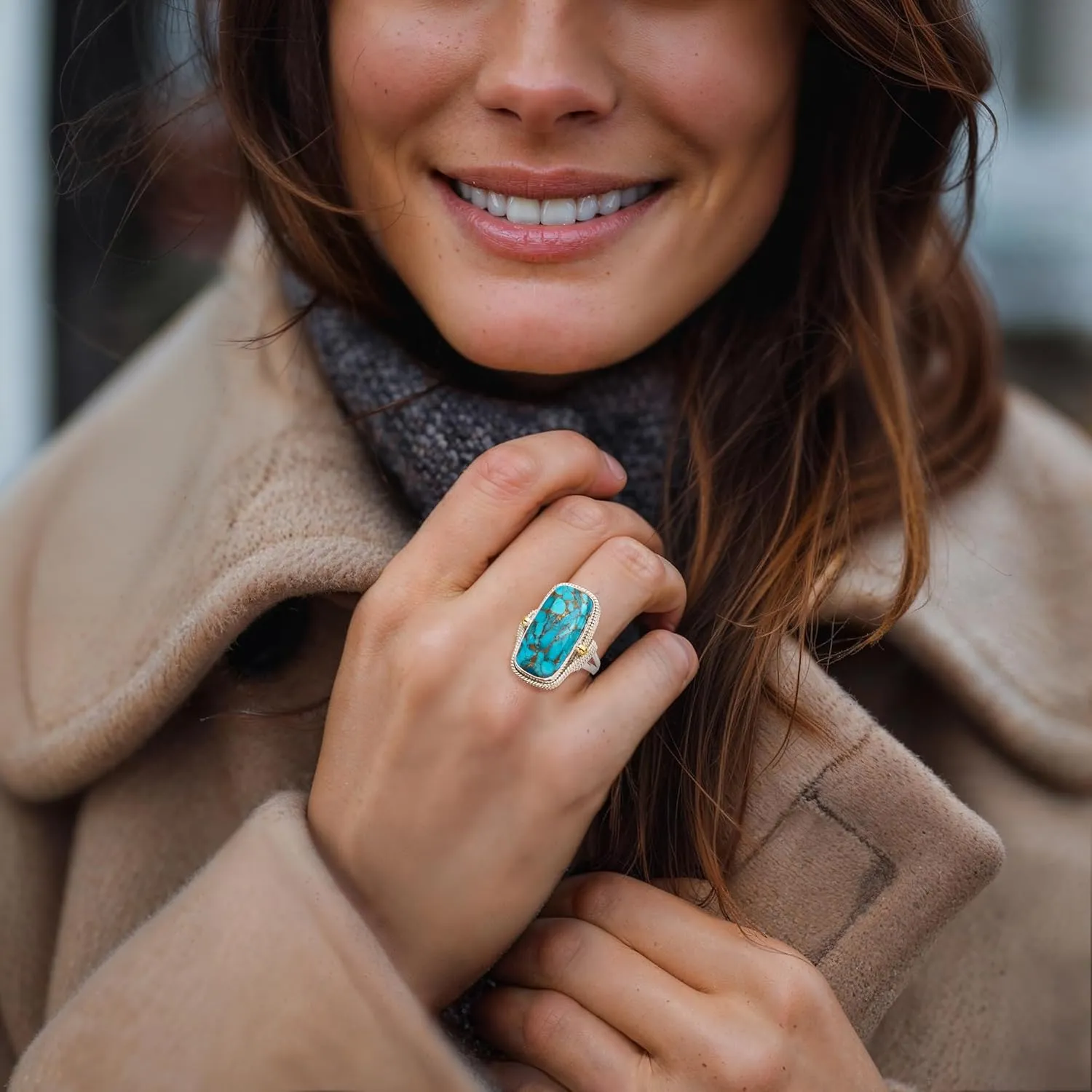 Ross-Simons Turquoise Roped-Edge Ring in Sterling Silver With 18kt Gold Over Sterling