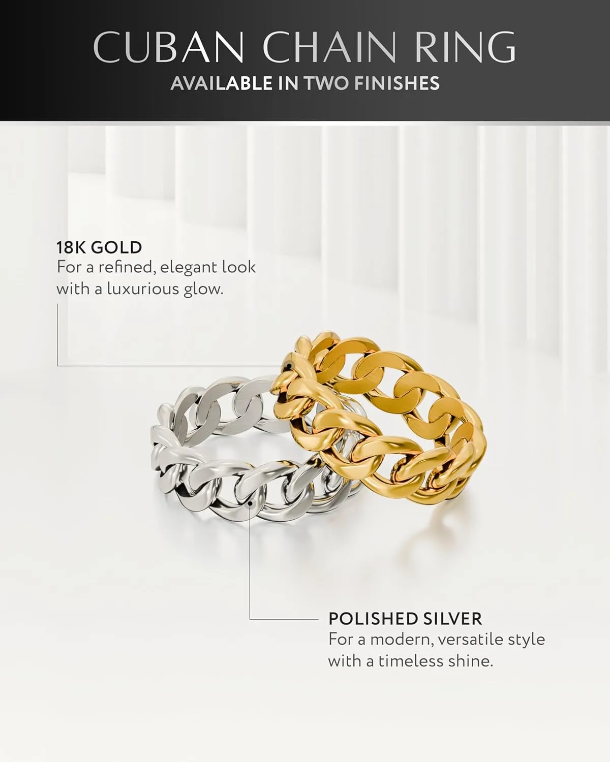 RTZN® Cuban Link Ring for Men — 6MM Premium Stainless Steel Gold/Silver Chain Ring for Men and Women — 100% Waterproof & Non-Tarnish Mens Chain Link Rings (Size: 6-12)