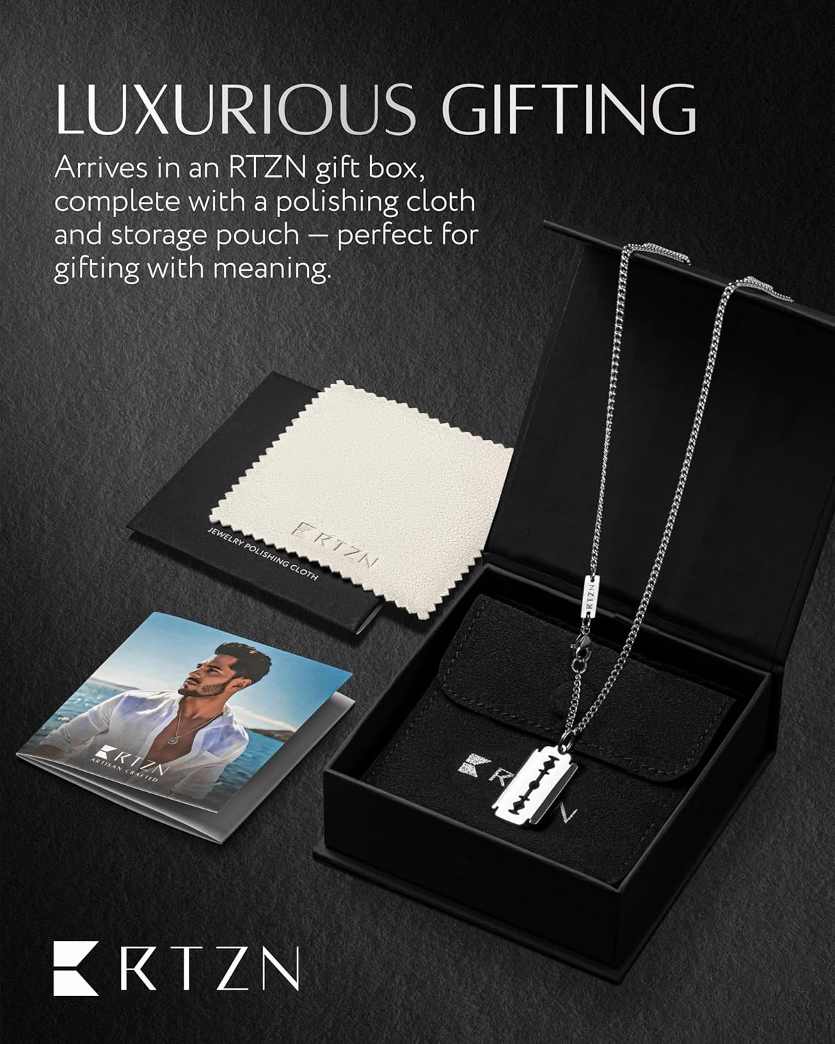 RTZN® Pendant Necklace for Men – Premium Stainless Steel Silver Pendant Necklace with 22" Chain   2" Extension – Waterproof & Non-Tarnish Pendants for Men – Bold Symbols of Strength, Legacy & Meaning