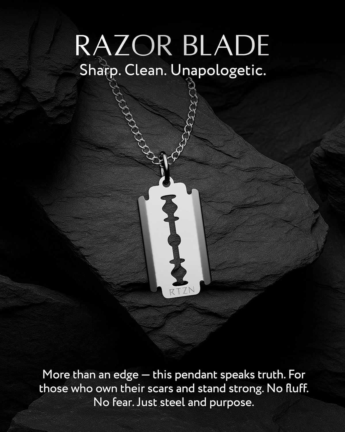 RTZN® Pendant Necklace for Men – Premium Stainless Steel Silver Pendant Necklace with 22" Chain   2" Extension – Waterproof & Non-Tarnish Pendants for Men – Bold Symbols of Strength, Legacy & Meaning