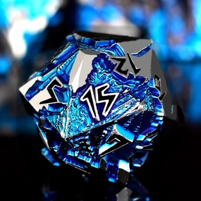 Rule Dice - Dungeons and Dragons Metal Dice Set, D&D Set with D20, D4, D12, D10, D%, D8, D6 - Blue Dragon Style, Silver Black