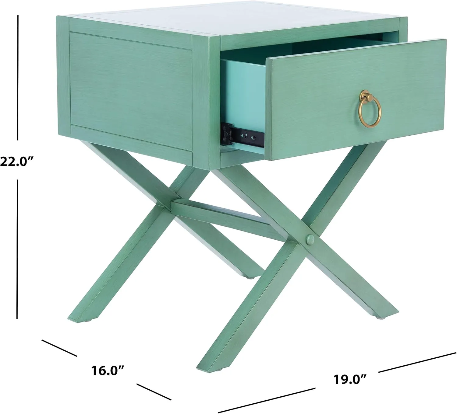 Safavieh Home Collection Odilia Turquoise and Gold 1-Drawer Nightstand, 16"D x 19"W x 22"H