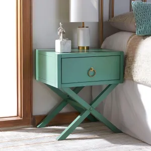 Safavieh Home Collection Odilia Turquoise and Gold 1-Drawer Nightstand, 16"D x 19"W x 22"H