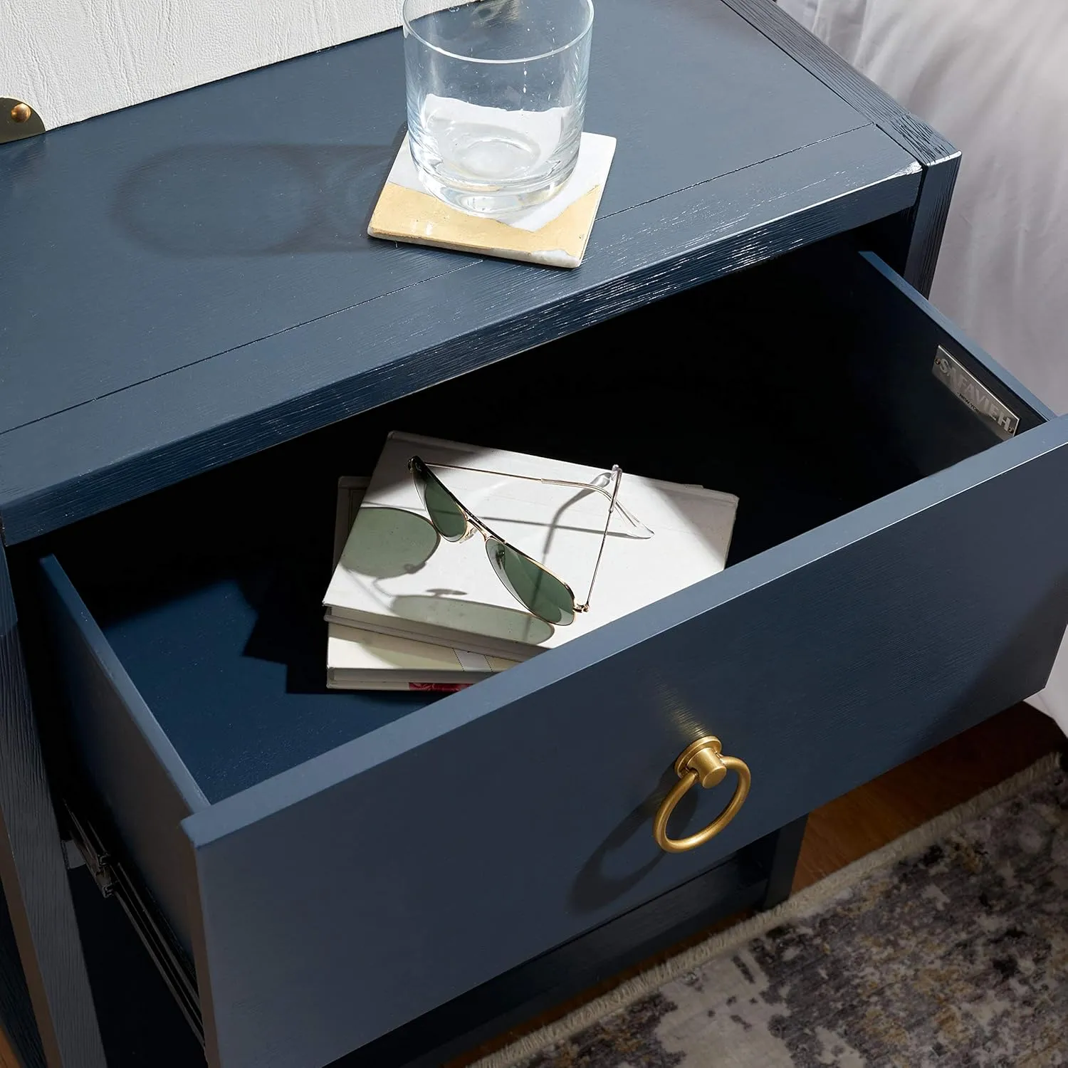 Safavieh Home Collection Yudi Navy and Gold 1-Drawer Nightstand