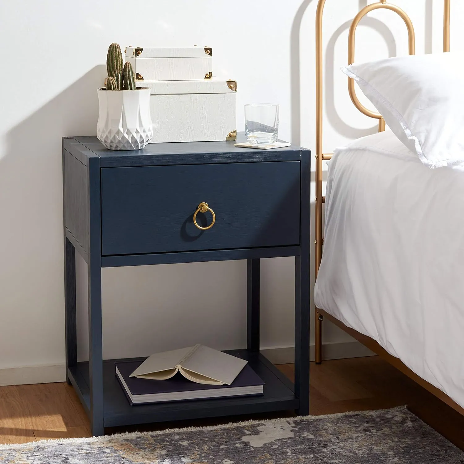 Safavieh Home Collection Yudi Navy and Gold 1-Drawer Nightstand