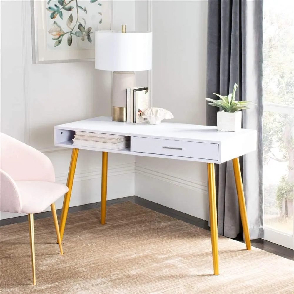 Safavieh Home Office Jorja Modern White and Gold 1-drawer Desk