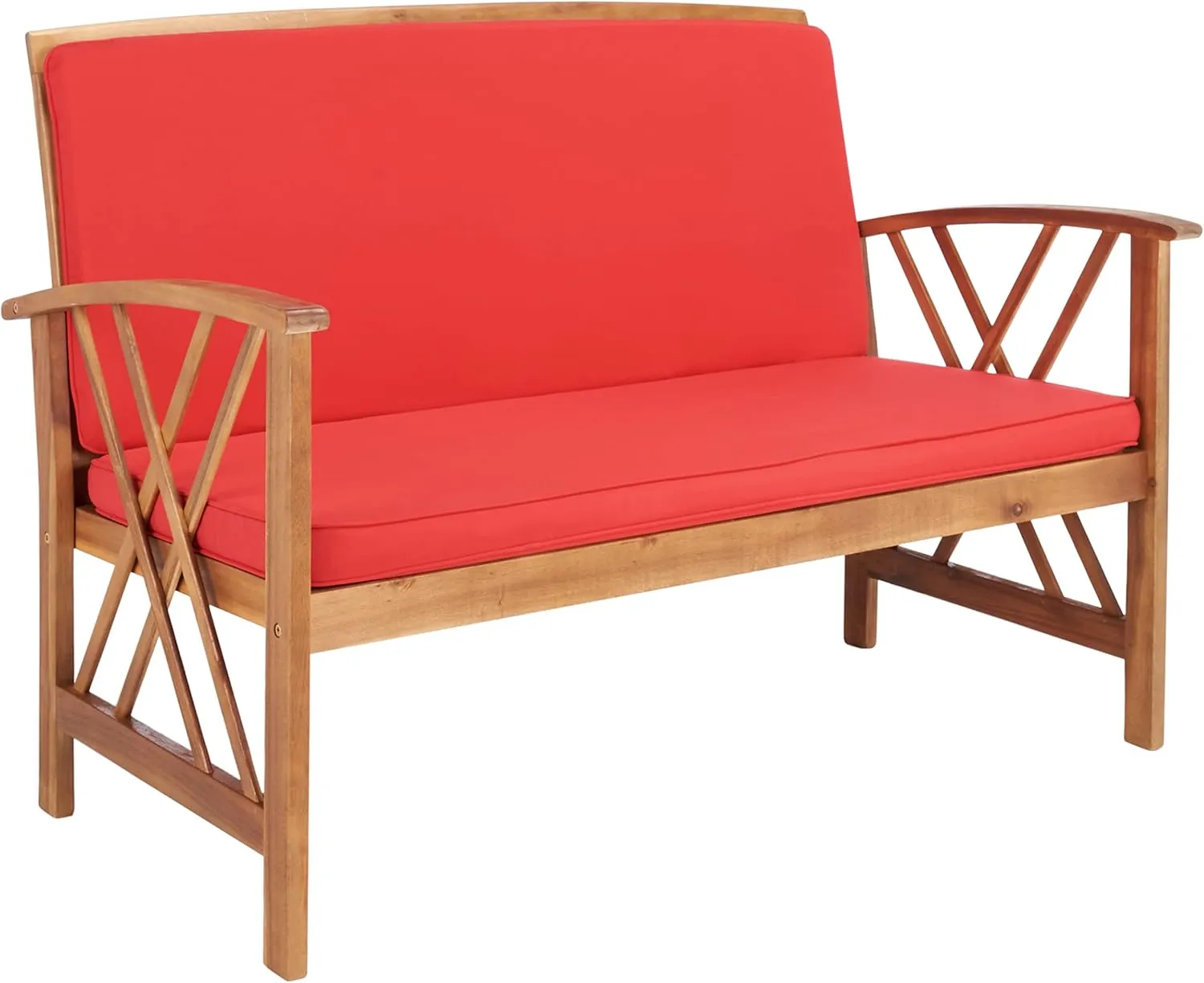 SAFAVIEH Outdoor Collection Fontana Natural/Red Cushion 4-Piece Conversation Patio Set