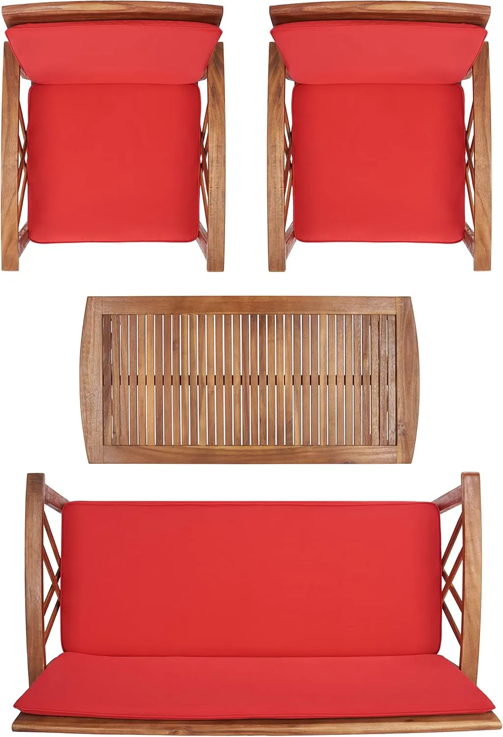 SAFAVIEH Outdoor Collection Fontana Natural/Red Cushion 4-Piece Conversation Patio Set