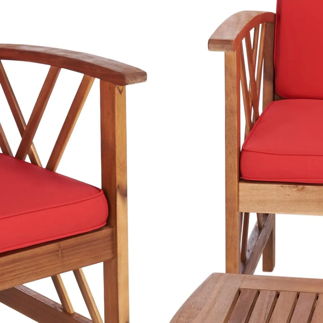 SAFAVIEH Outdoor Collection Fontana Natural/Red Cushion 4-Piece Conversation Patio Set