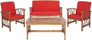 SAFAVIEH Outdoor Collection Fontana Natural/Red Cushion 4-Piece Conversation Patio Set