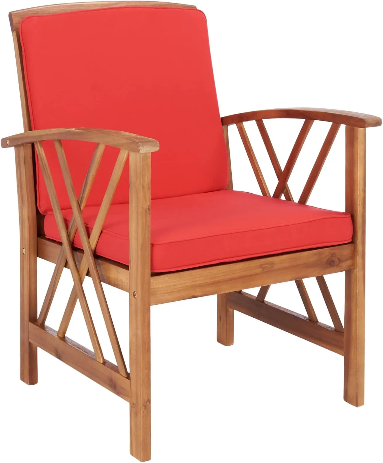 SAFAVIEH Outdoor Collection Fontana Natural/Red Cushion 4-Piece Conversation Patio Set