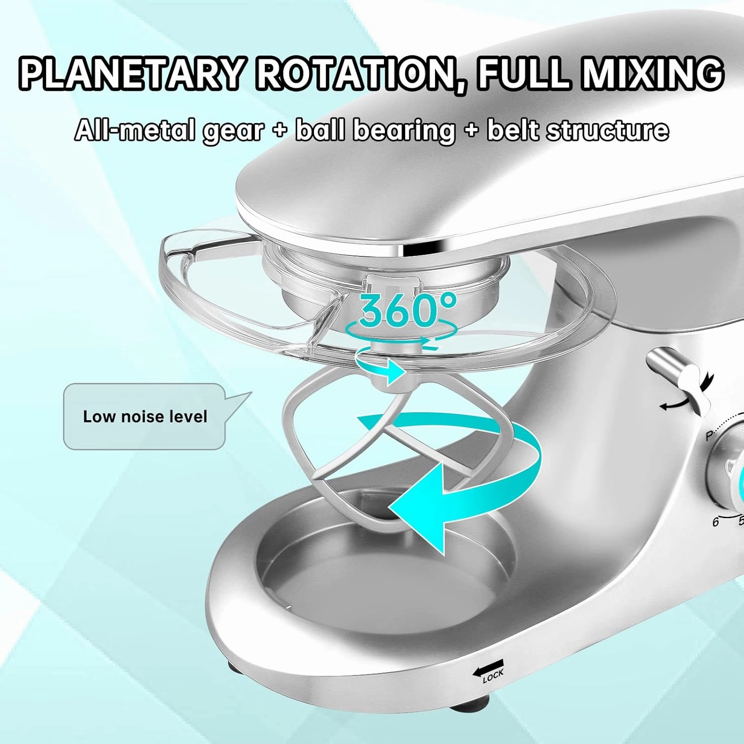 Seedeem Stand Mixer, 6Qt Electric Food Mixer, 660W 6-Speeds Tilt-Head Dough Mixers with Dishwasher-Safe Dough Hook, Wire Whip & Beater for Daily Use, Silver