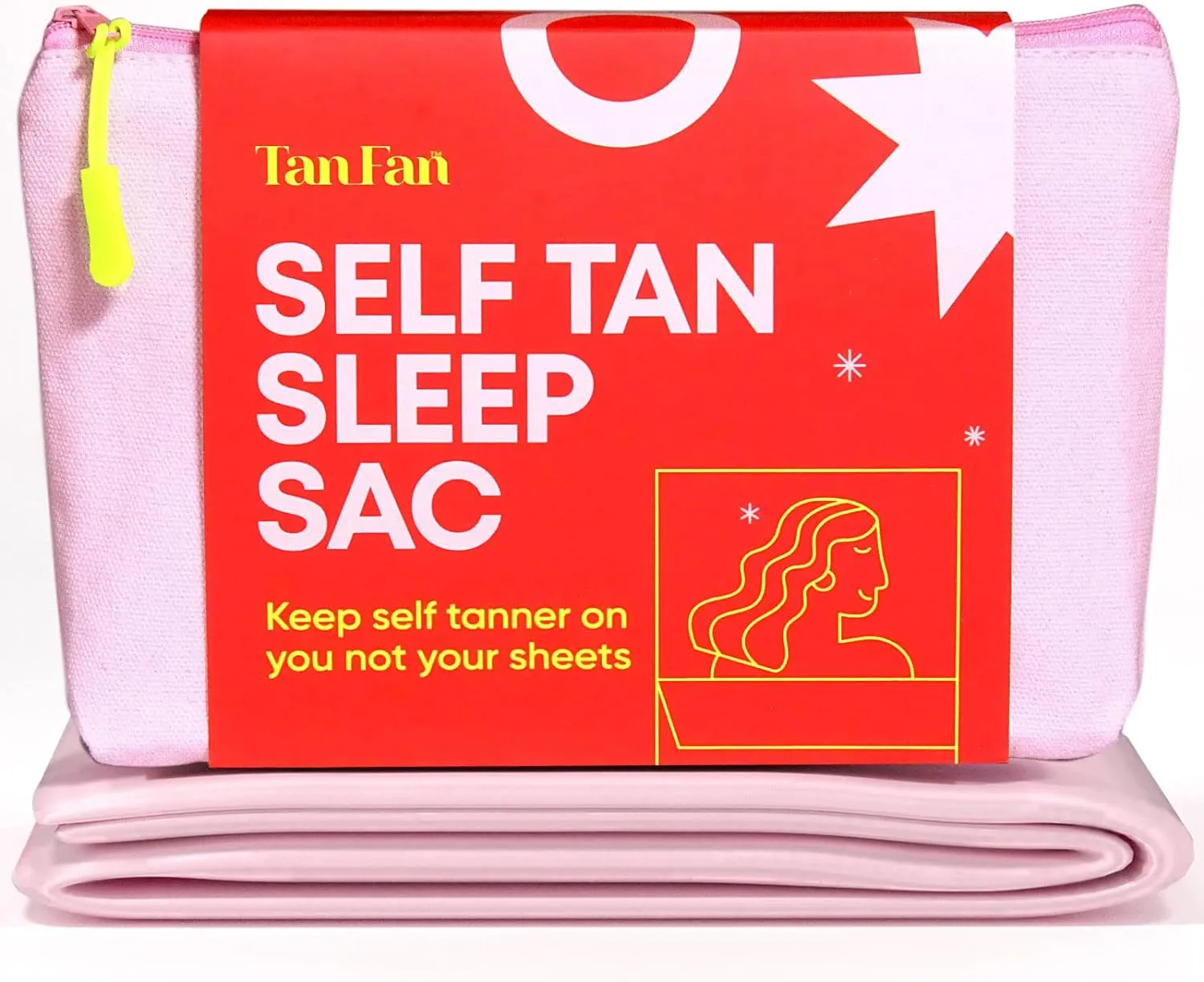 Self Tan Sleep Sac - Keep Sheets Clean from Self Tanner Stains - 100% Cool Silky Lightweight Poly - Won’t Transfer Rub or Absorb Tanning Lotion - Roomy Breathable Large w Foot Openings (Pink)