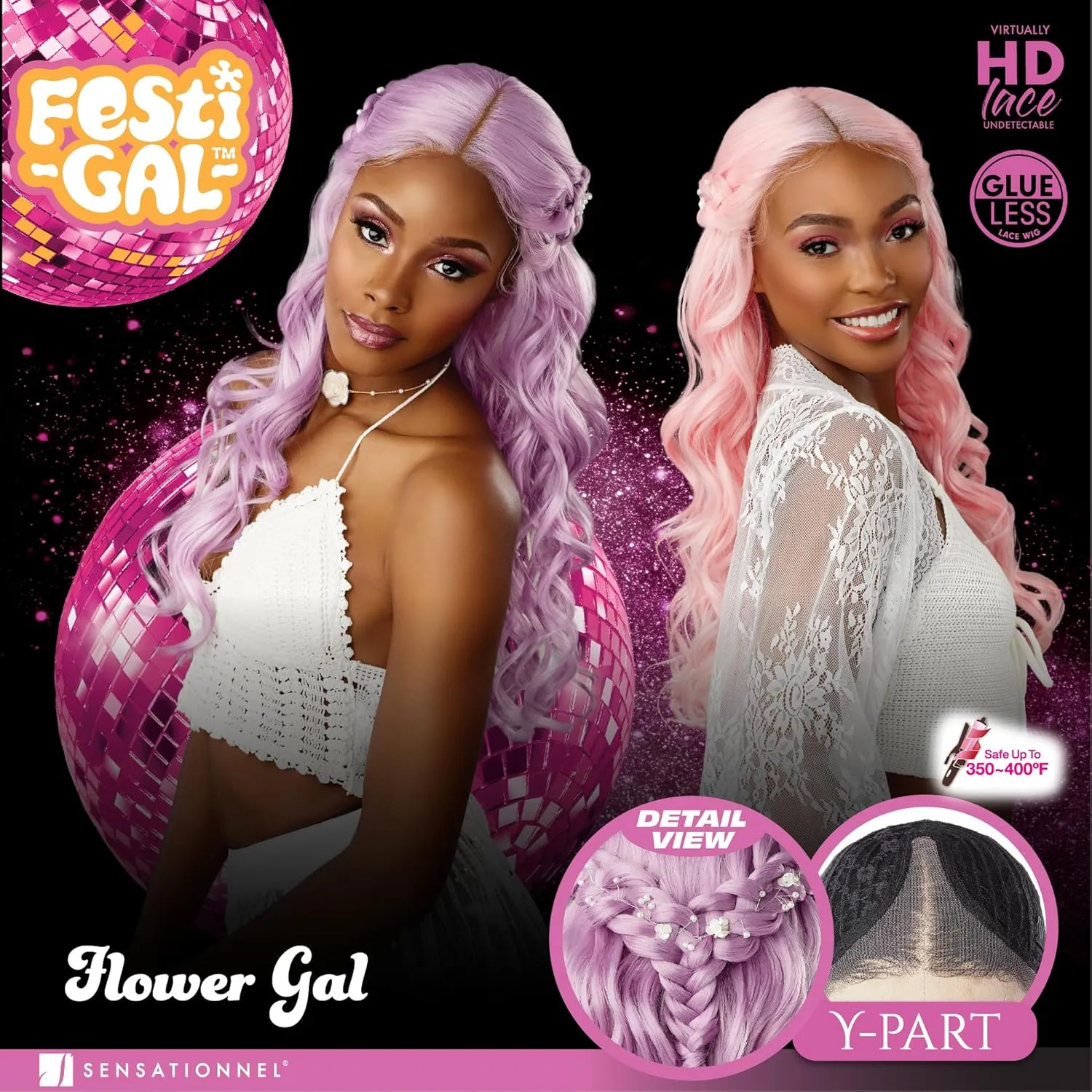 Sensationnel Shearmuse Festigal Lacewig - Flower Gal Glueless Ypart Laceparting Hand Tied Ready to Wear Synthetic Prestyled Units (DARKBROWN)