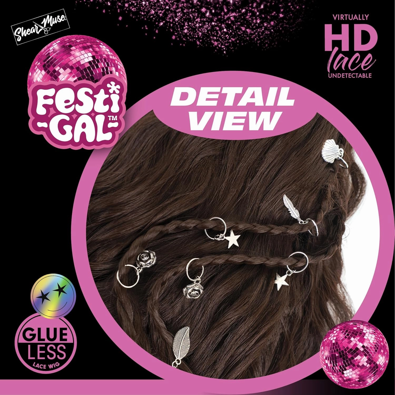 Sensationnel Shearmuse Festigal Lacewig - Dazzle Gal Glueless Ypart Laceparting Hand Tied Ready to Wear Synthetic Prestyled Units (BLACK)