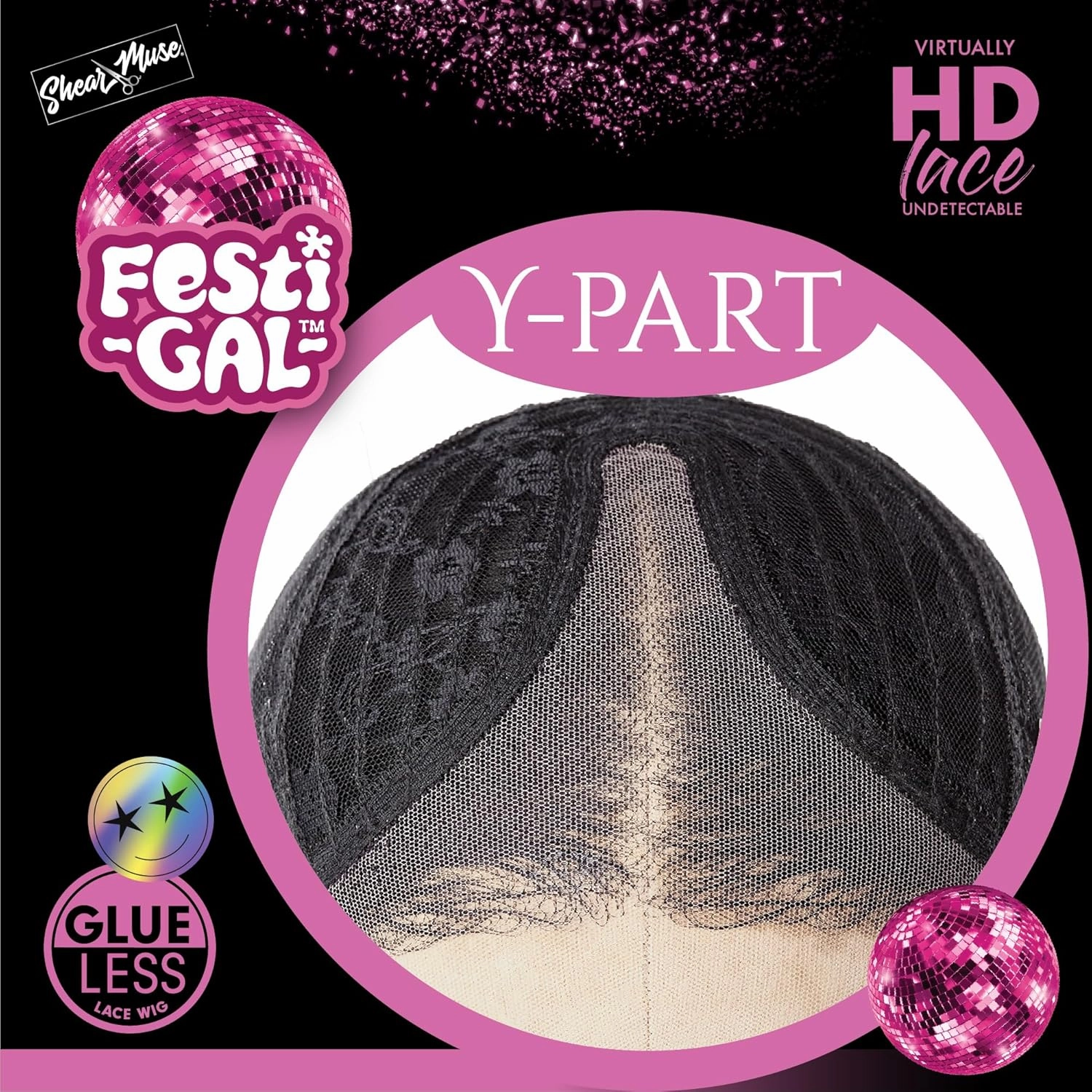 Sensationnel Shearmuse Festigal Lacewig - Dazzle Gal Glueless Ypart Laceparting Hand Tied Ready to Wear Synthetic Prestyled Units (BLACK)