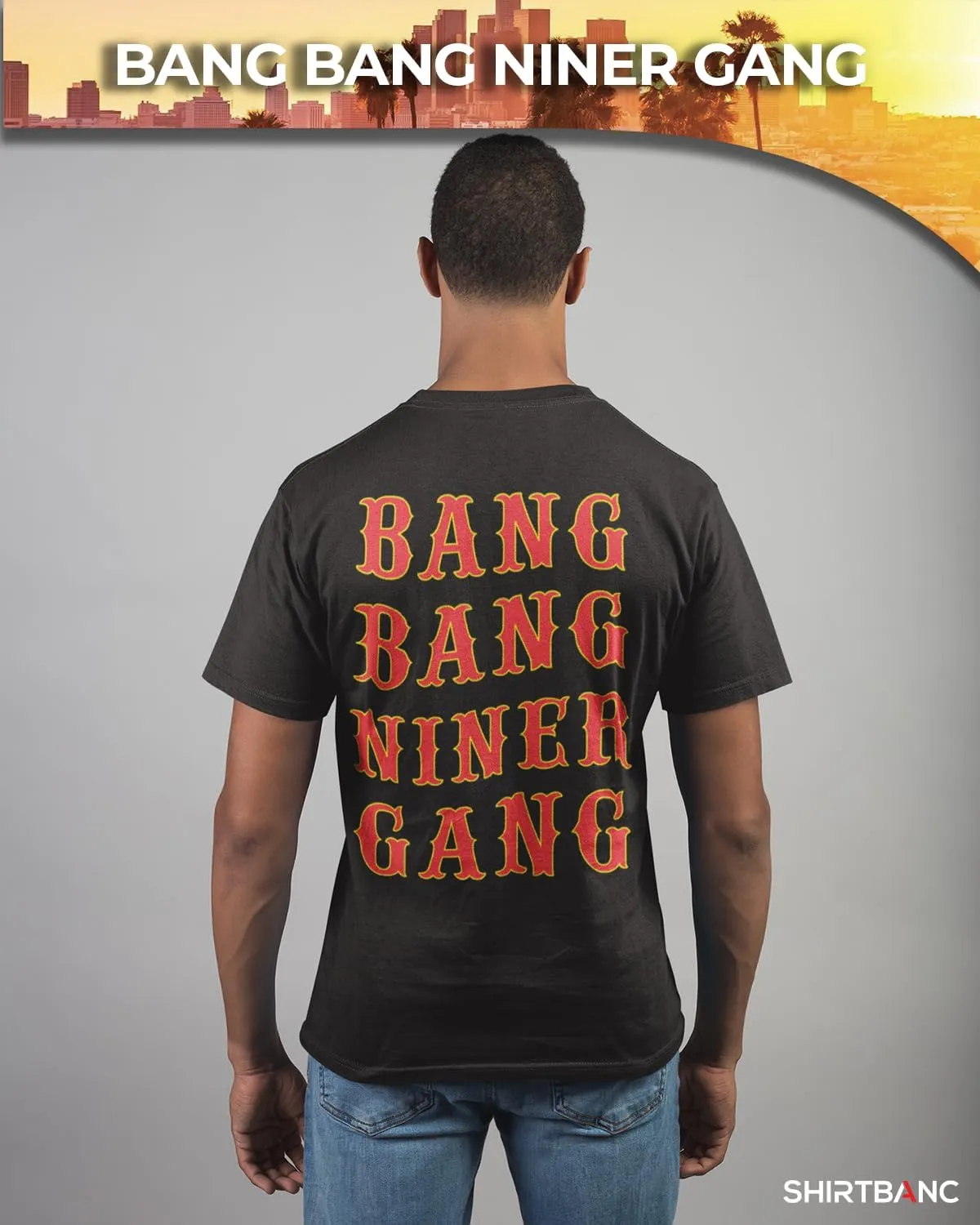 ShirtBANC Mens Golden Empire Shirt 40 Oz Bottle 9 MM Gold Gun ERS California Tee