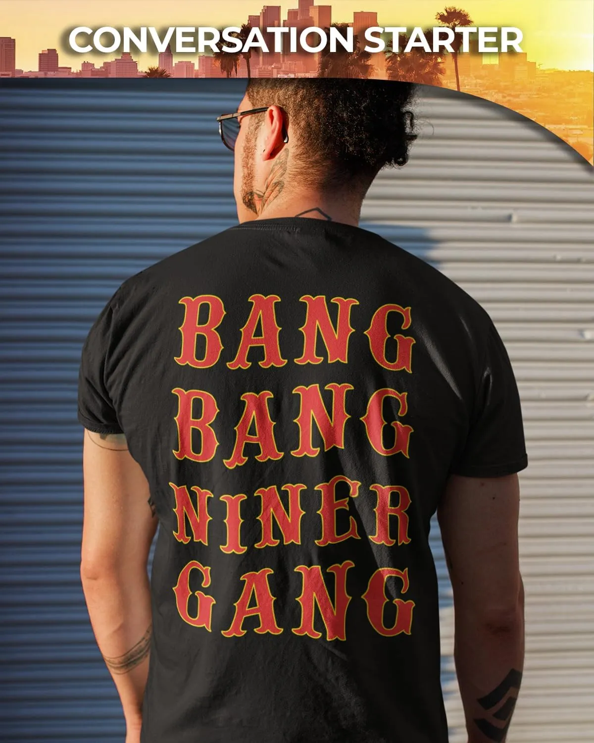 ShirtBANC Mens Golden Empire Shirt 40 Oz Bottle 9 MM Gold Gun ERS California Tee