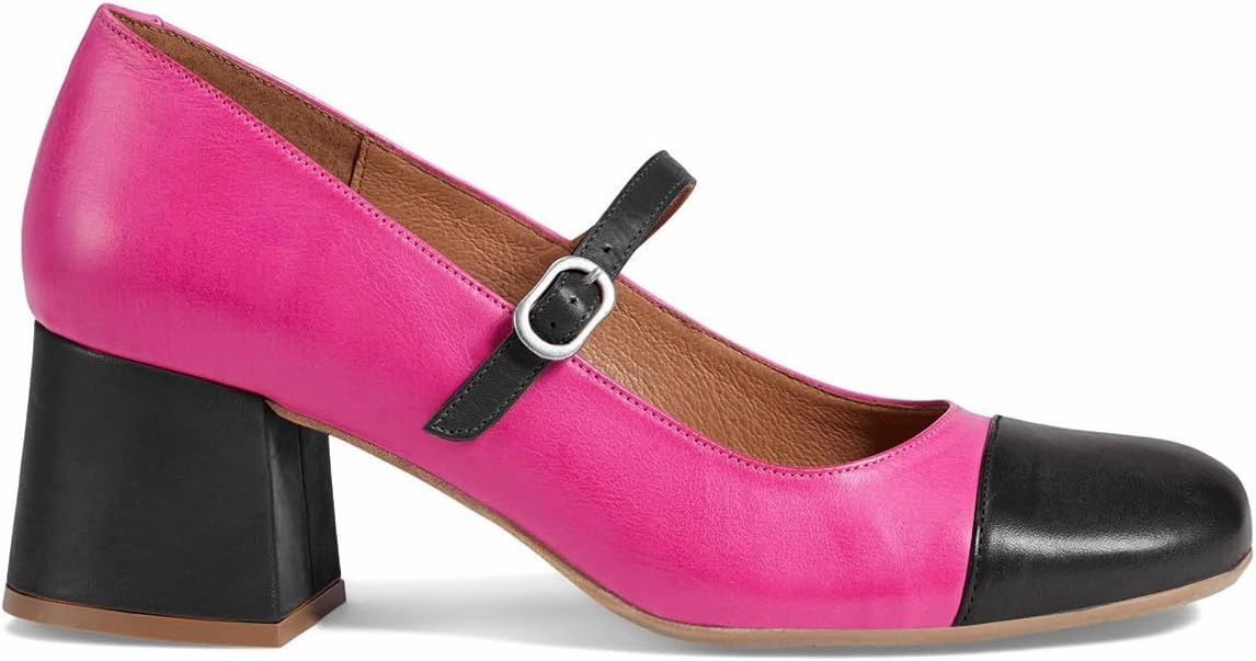 SHODENSE Women Rainbow Pumps Low Chunky Heel Mary Jane Shoes Square Cap Toe Ankle Strap Dress Pumps Two-Toned Mid Block Heel Mary Janes Lolita Shoes Multicolor Patchwork Office Wedding Party 4-11 M US
