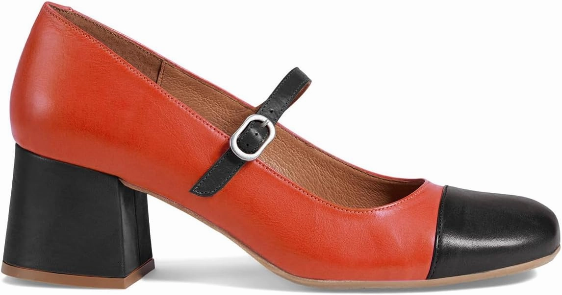 SHODENSE Women Rainbow Pumps Low Chunky Heel Mary Jane Shoes Square Cap Toe Ankle Strap Dress Pumps Two-Toned Mid Block Heel Mary Janes Lolita Shoes Multicolor Patchwork Office Wedding Party 4-11 M US