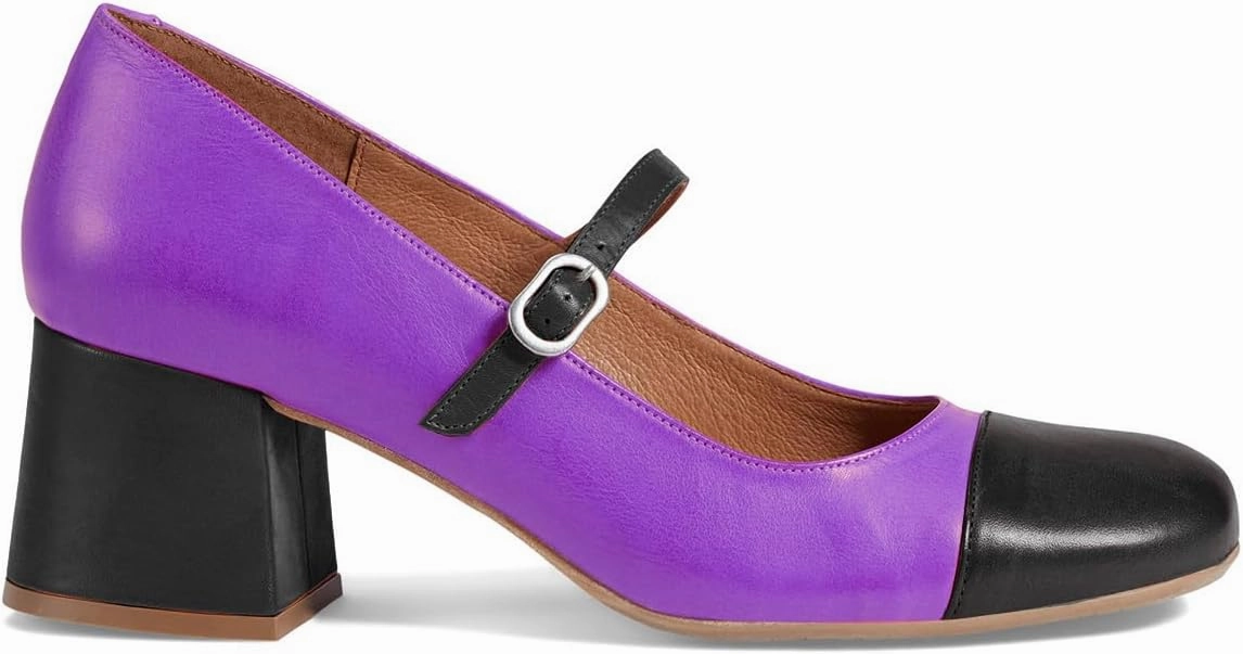 SHODENSE Women Rainbow Pumps Low Chunky Heel Mary Jane Shoes Square Cap Toe Ankle Strap Dress Pumps Two-Toned Mid Block Heel Mary Janes Lolita Shoes Multicolor Patchwork Office Wedding Party 4-11 M US