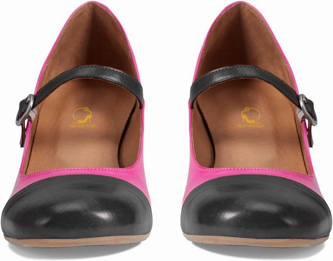 SHODENSE Women Rainbow Pumps Low Chunky Heel Mary Jane Shoes Square Cap Toe Ankle Strap Dress Pumps Two-Toned Mid Block Heel Mary Janes Lolita Shoes Multicolor Patchwork Office Wedding Party 4-11 M US