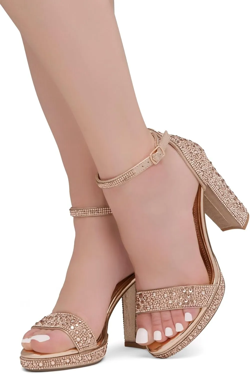 Shoe Land Women's Platform Heels - Chunky Block Heeled Sandals with Ankle Strap, Open Toe Dressy High Heels for Women, Comfortable Prom, Wedding & Party Pumps 2025