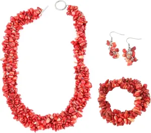 Shop LC Gemstone Chips Necklace, Earrings & Bracelet Set - Cluster Stainless Steel Jewelry for Women - Boho Beach Healing Crystal Jewelry - Necklace Length 18" - Stretchable Bracelet Birthday Mothers