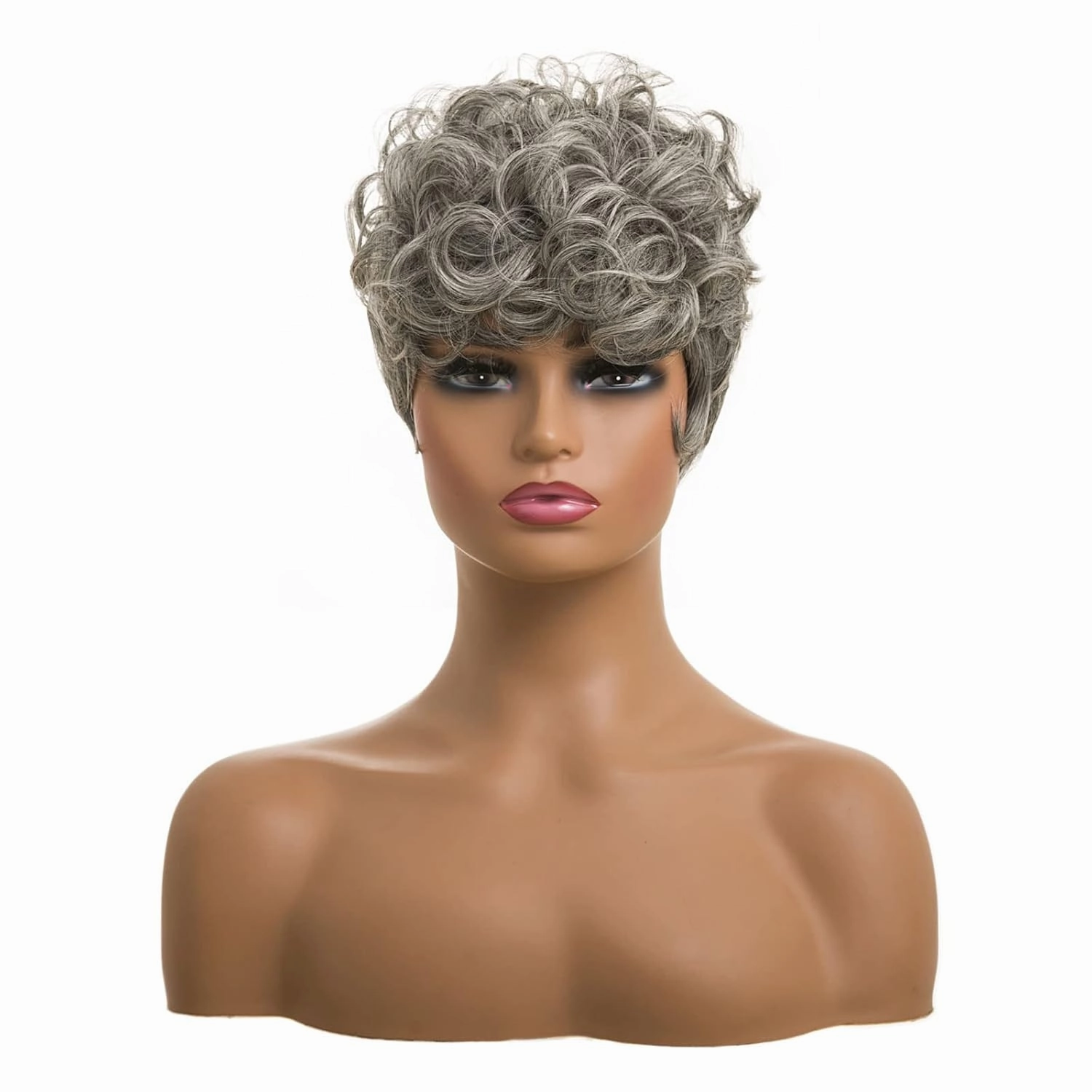 Short Curly Wigs for Blcak Women Black Mixed Silver Pixie Cut Wig for Black Women Cute Blonde Pixie Wig with Bangs Short Layered Pixie Wig Synthetic Natural Wavy Short Synthetic Hair Wigs for Women