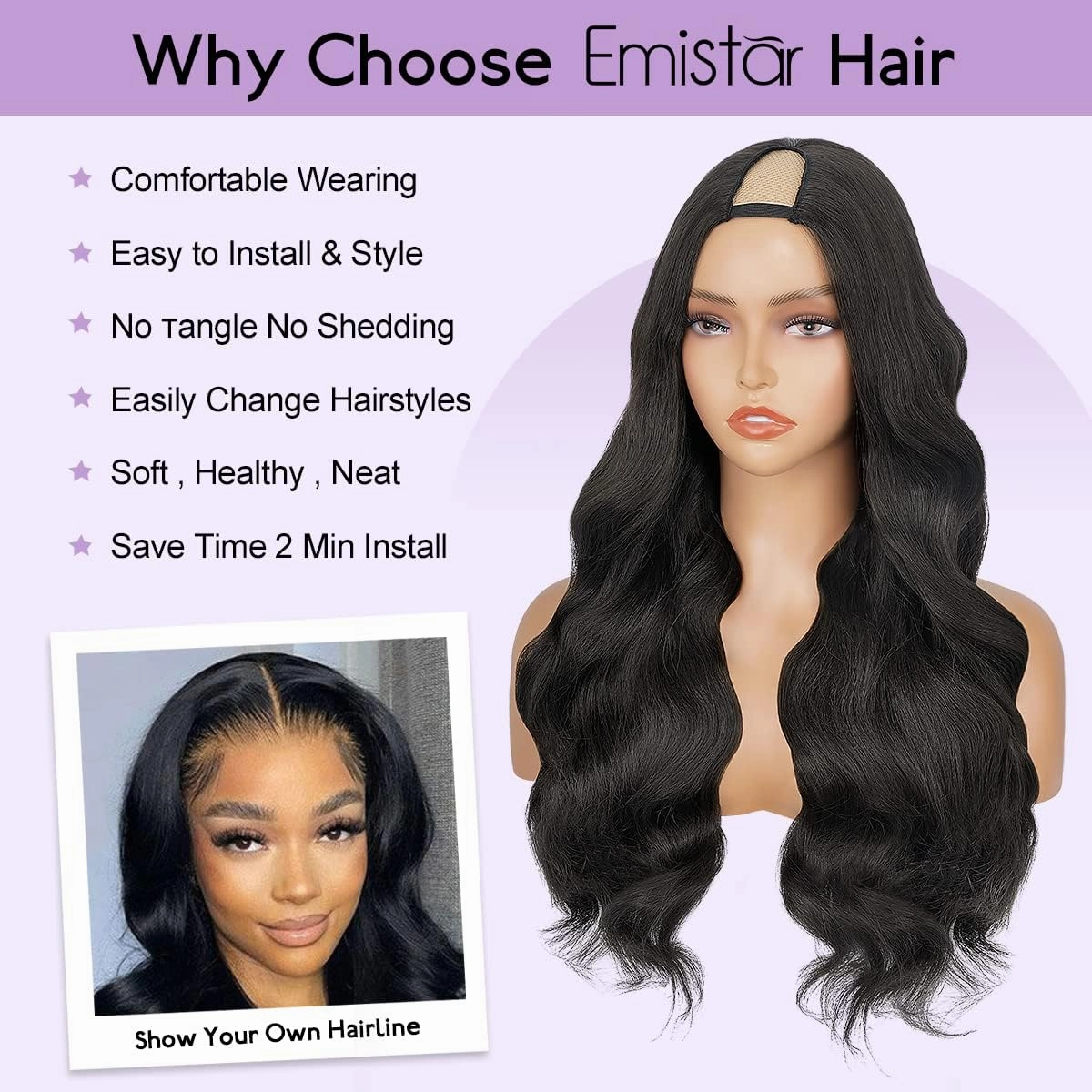 Short Wavy V Part Wigs For Black Women, Wear&Go Upgrade U Part Wig, Glueless Half Wig Heat Resistant Synthetic Hair Soft As Human Hair (24 Inch)