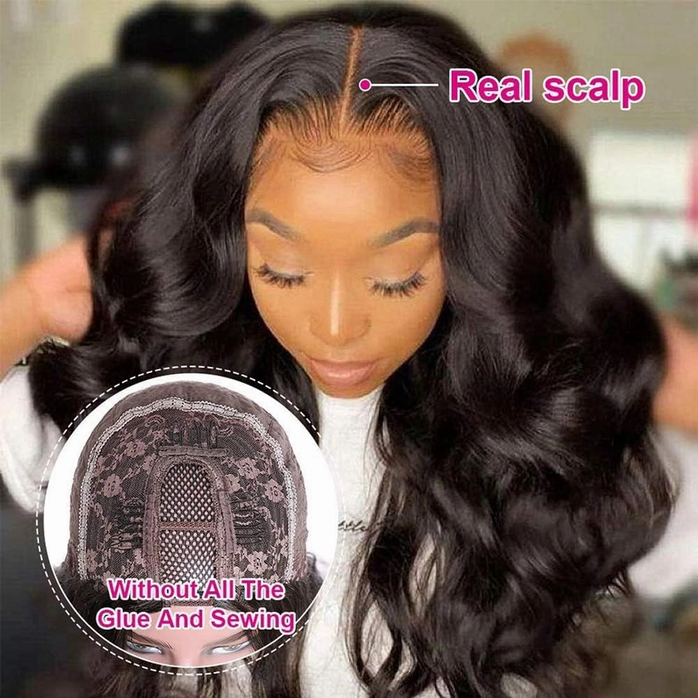 Short Wavy V Part Wigs For Black Women, Wear&Go Upgrade U Part Wig, Glueless Half Wig Heat Resistant Synthetic Hair Soft As Human Hair (24 Inch)