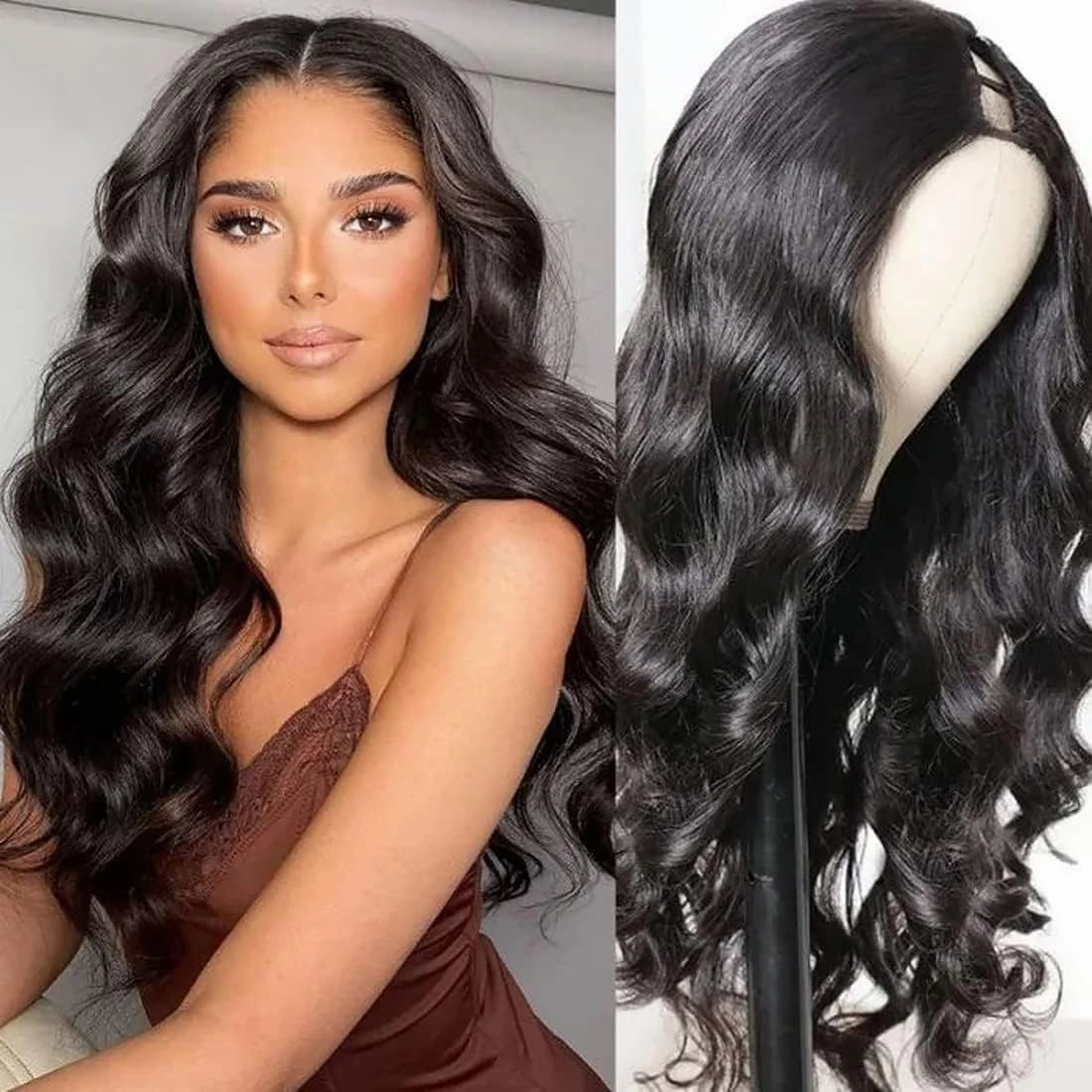 Short Wavy V Part Wigs For Black Women, Wear&Go Upgrade U Part Wig, Glueless Half Wig Heat Resistant Synthetic Hair Soft As Human Hair (24 Inch)