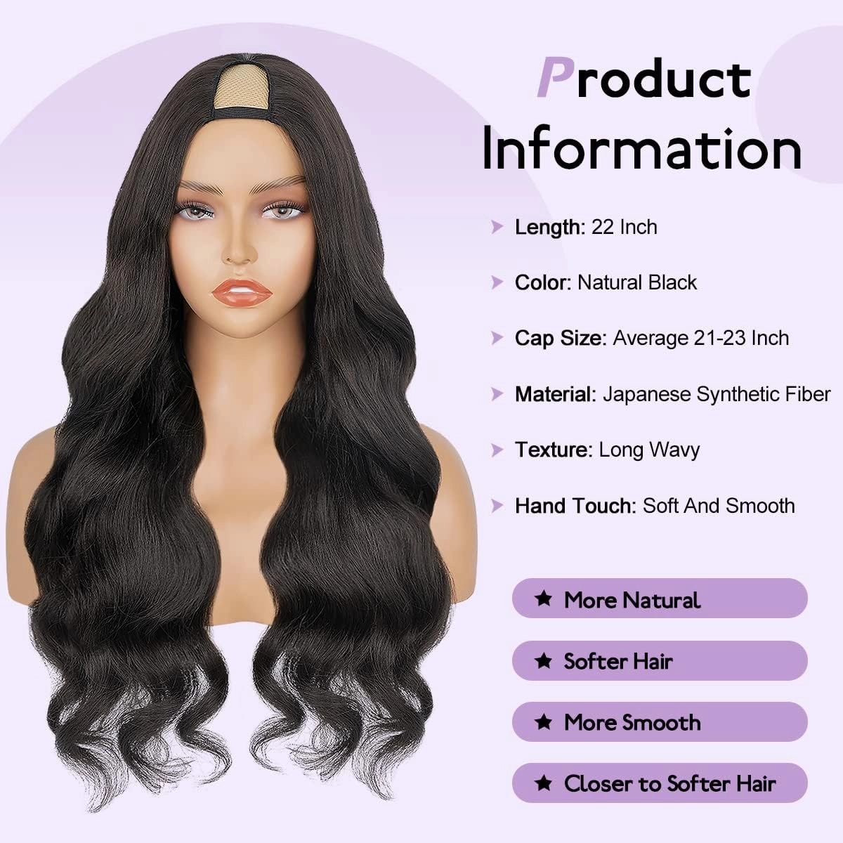 Short Wavy V Part Wigs For Black Women, Wear&Go Upgrade U Part Wig, Glueless Half Wig Heat Resistant Synthetic Hair Soft As Human Hair (24 Inch)