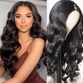 Short Wavy V Part Wigs For Black Women, Wear&Go Upgrade U Part Wig, Glueless Half Wig Heat Resistant Synthetic Hair Soft As Human Hair (24 Inch)